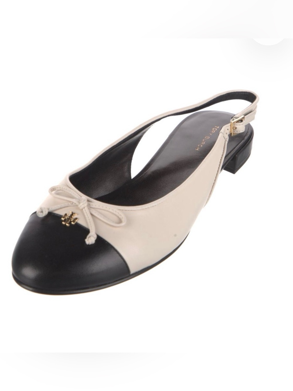 NEW Tory Burch Leather Slingback Ballet Flat - Black & Cream, size 10 $278